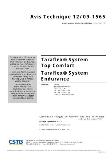 Avis Technique 12/09-1565 Taraflex® System Top Comfort ... - CSTB