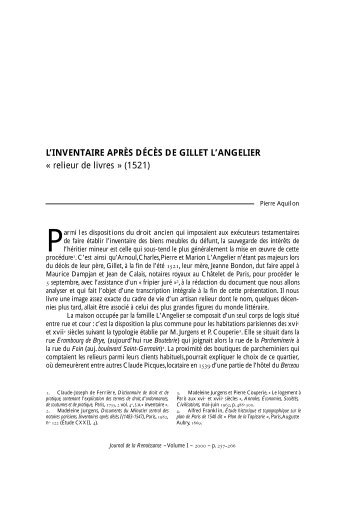 L'inventaire après décès de Gillet l'Angelier, « relieur ... - UMR 6576