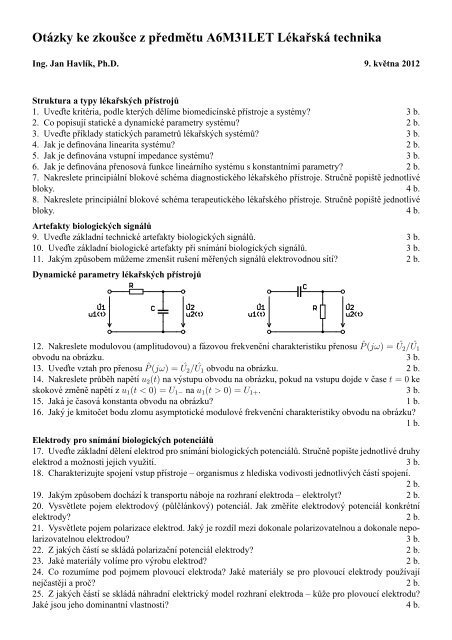 Otázky ke zkoušce z predmetu A6M31LET Lékarská technika