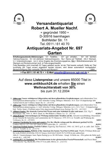 Antiquariats-Angebot Nr. 697 Garten - Antikbuch24