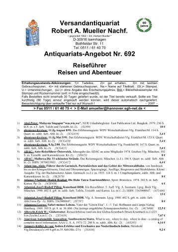 Antiquariats-Angebot Nr. 692 Reiseführer Reisen und ... - Antikbuch24