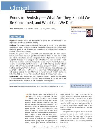 Prions in Dentistry - Canadian Dental Association