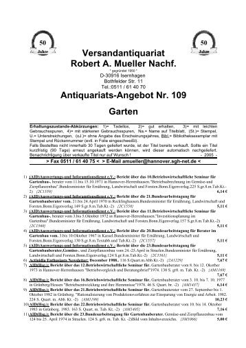 Antiquariats-Angebot Nr. 109 Garten - Antikbuch24