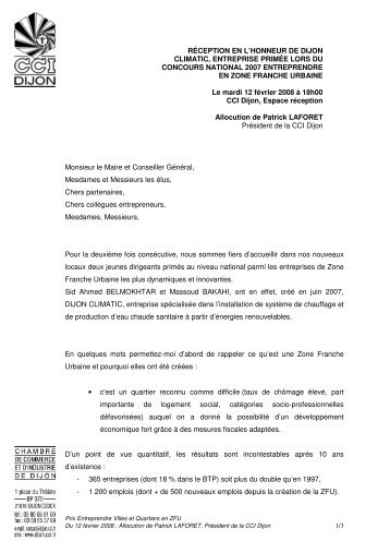 réception en l'honneur de dijon climatic, entreprise primée lors du ...
