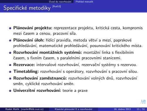 Klasické plánování II a rozvrhování