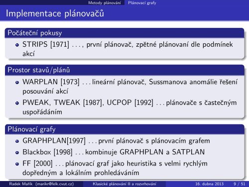 Klasické plánování II a rozvrhování