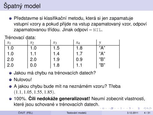 Vytežování Dat Prednáška 11 – Testování modelu: krížová validace ...