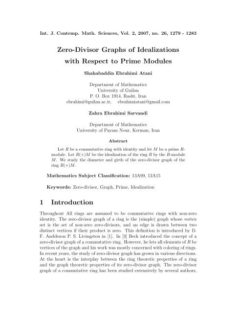 Zero-Divisor Graphs of Idealizations with Respect to Prime Modules ...