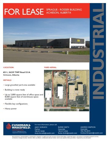 FOR LEASE SPRAGUE - ROSSER BUILDING ACHESON, ALBERTA