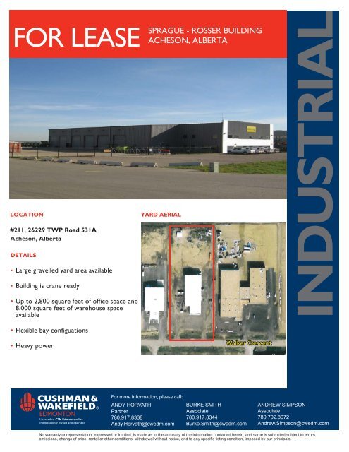 FOR LEASE SPRAGUE - ROSSER BUILDING ACHESON, ALBERTA