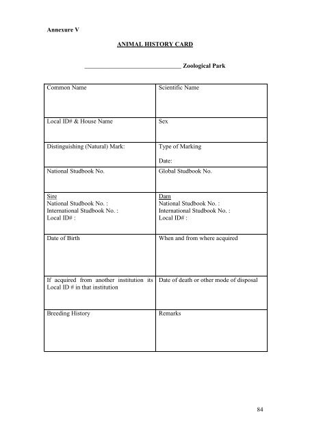 standardization of records keeping in indian zoos - Central Zoo ...