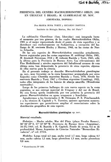 PRESENCIA DEL GENERO MACROCHIRIDOTHEA OHLIN, 1901 ...