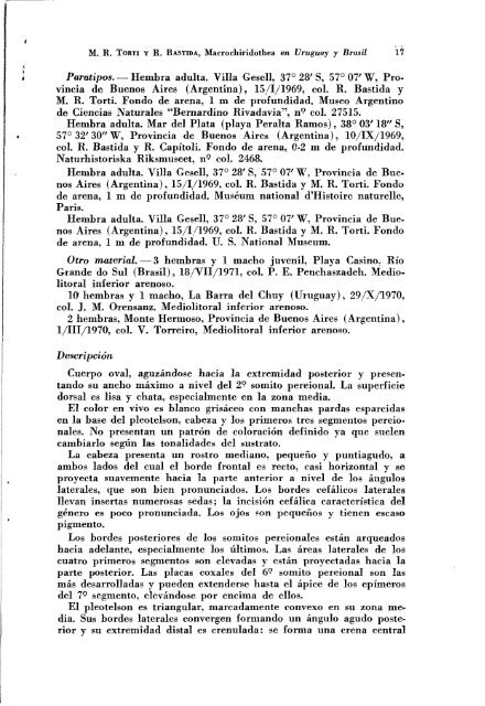 PRESENCIA DEL GENERO MACROCHIRIDOTHEA OHLIN, 1901 ...