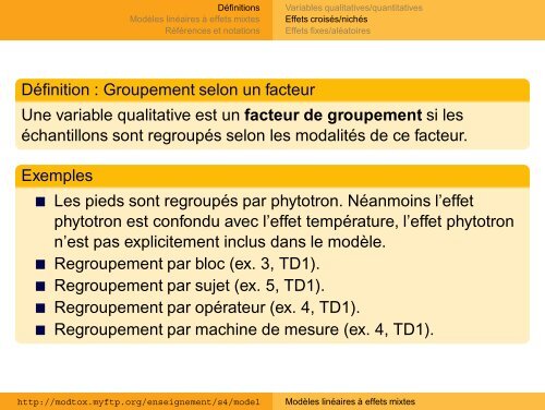 Modèles linéaires à effets mixtes Cours 1--2