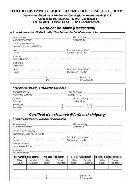 Certificat de saillie (Deckschein) Certificat de naissance ...