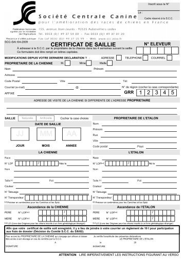 Certificat de saillie - Société Centrale Canine