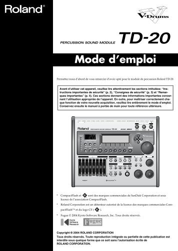 Mode d'emploi Roland TD20K Produit Arrêté - SonoVente