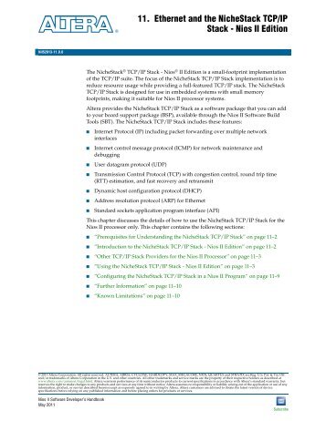 Ethernet and the NicheStack TCP/IP Stack - Nios II Edition ... - Altera