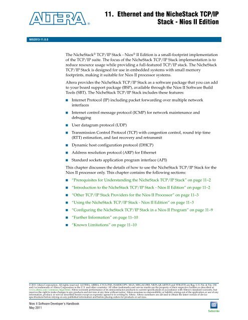 Ethernet and the NicheStack TCP/IP Stack - Nios II Edition ... - Altera