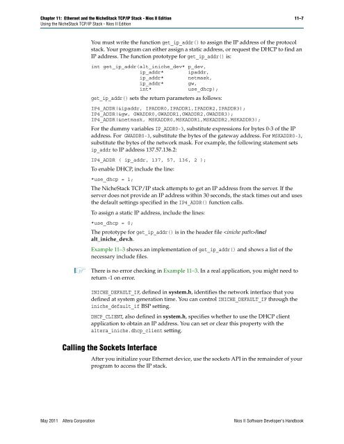 Ethernet and the NicheStack TCP/IP Stack - Nios II Edition ... - Altera