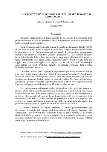 La credit View in economia aperta: un'applicazione al caso italiano