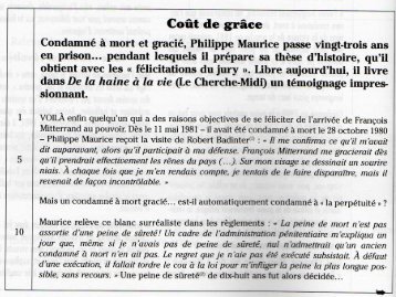 Cout de grace Condamne a mort et gracie, Philippe Maurice passe ...