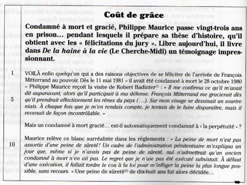 Cout de grace Condamne a mort et gracie, Philippe Maurice passe ...