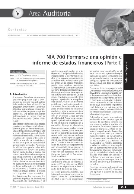 V NIA 700 Formarse una opinión e informe de estados financieros ...