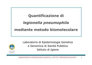 Laboratorio di Biologia molecolare Legionella - Istituti