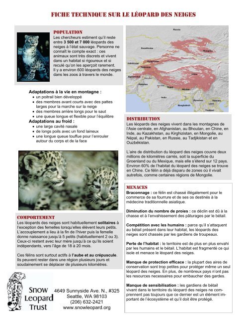 Fiche Technique Sur Le Léopard Des Neiges Snow Leopard Trust