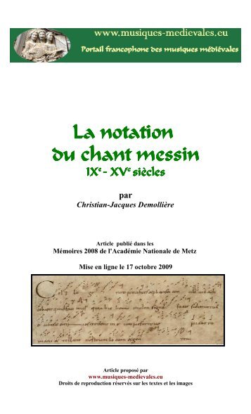 La notation du chant messin - articles musique medievale