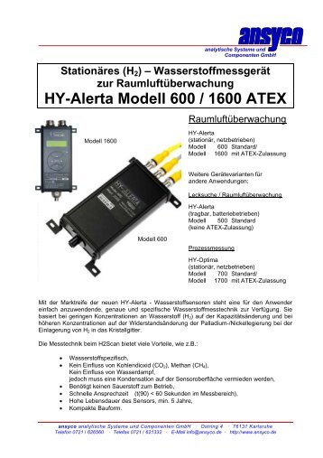 Wasserstoffmessgerät zur Raumluftüberwachung HY-Alerta Modell ...