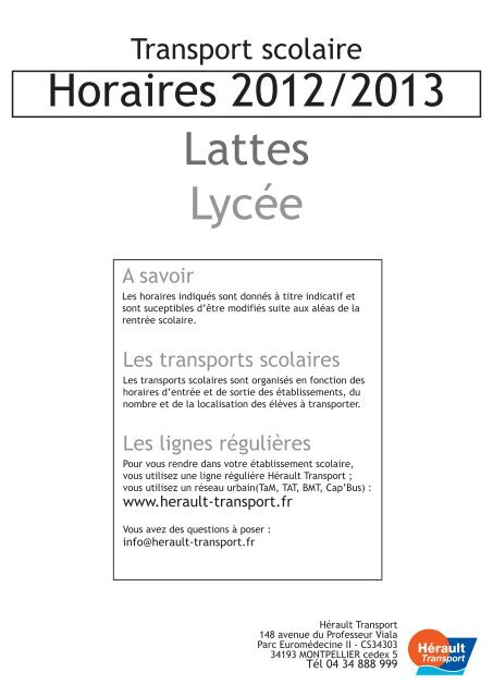 Lattes Lycée Horaires 2012/2013 - Hérault Transport