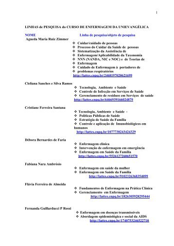1 LINHAS de PESQUISA do CURSO DE ENFERMAGEM DA ...