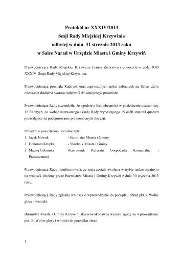 Nr XXXIV/2013 - Urząd Miasta i Gminy Krzywiń