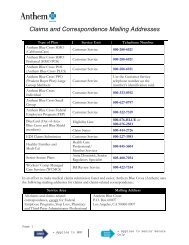 Claims and Correspondence Mailing Addresses - Anthem