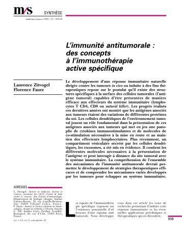 L'immunité antitumorale : des concepts à l ... - iPubli-Inserm