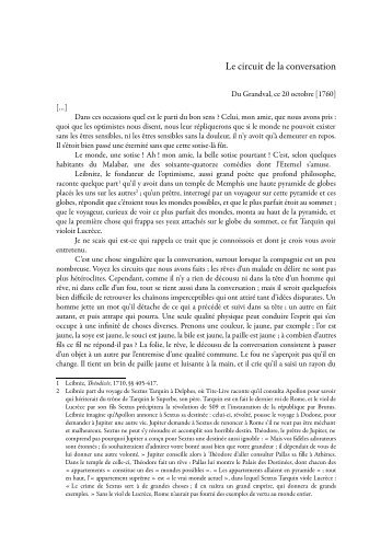 Diderot, Lettres à Sophie Volland, le circuit de la conversation. Mme ...