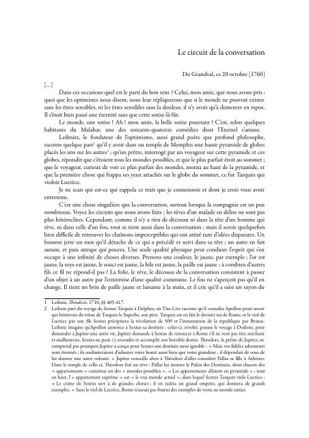 Diderot, Lettres à Sophie Volland, le circuit de la conversation. Mme ...