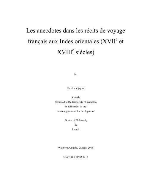 Les anecdotes dans les récits de voyage français aux Indes orientales