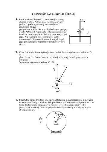 4. RÓWNANIA LAGRANGE'A II RODZAJU 1. Pręt o masie ... - ITLiMS