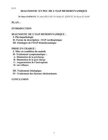 Diagnostic et prise en charge d'un œdème aigu du ... - CHU Hassan II