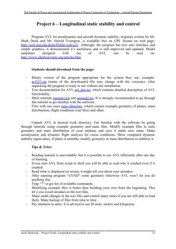 Aircraft Design 2 – Stability calculation with AVL - ITLiMS