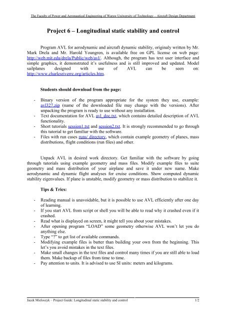 Aircraft Design 2 – Stability calculation with AVL - ITLiMS