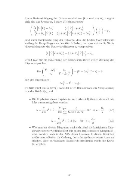 Kapitel 5 Aufspaltung der Energiebänder; Grenzfall fast freier ...