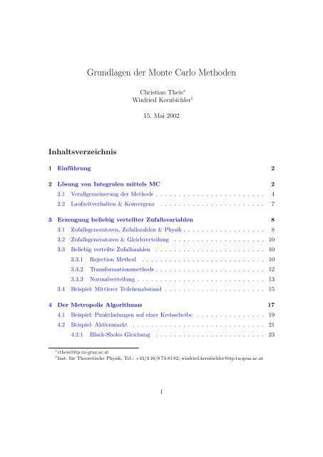 Grundlagen Der Monte Carlo Methoden Tu Graz Institut Fur