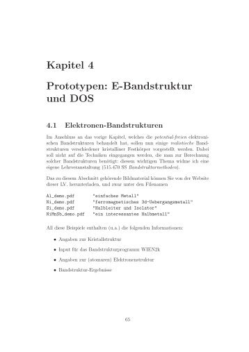 Kapitel 4 Prototypen: E-Bandstruktur und DOS - TU Graz - Institut für ...