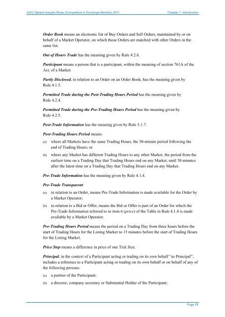 ASIC Market Integrity Rules (Competition in Exchange Markets) 2011