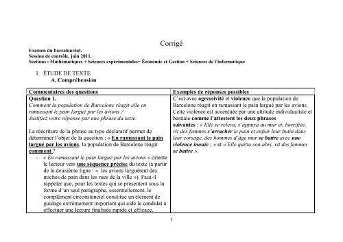 Corrigé - Épreuves corrigées du baccalauréat