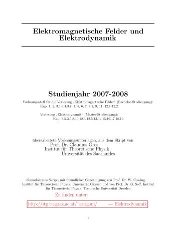 Elektromagnetische Felder und Elektrodynamik Studienjahr 2007 ...